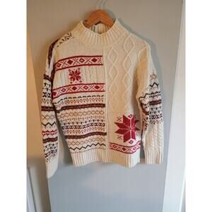Vintage American eagle cableknit Nordic pattern Christmas sweater women's small